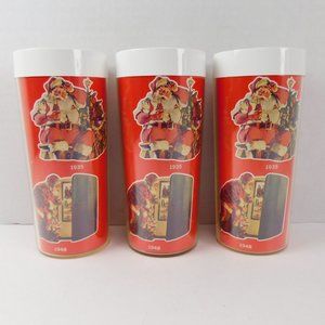 VINTAGE lot of 3 1960s COKE Plastic Cups-Glasses Santa Claus Christmas Scenes